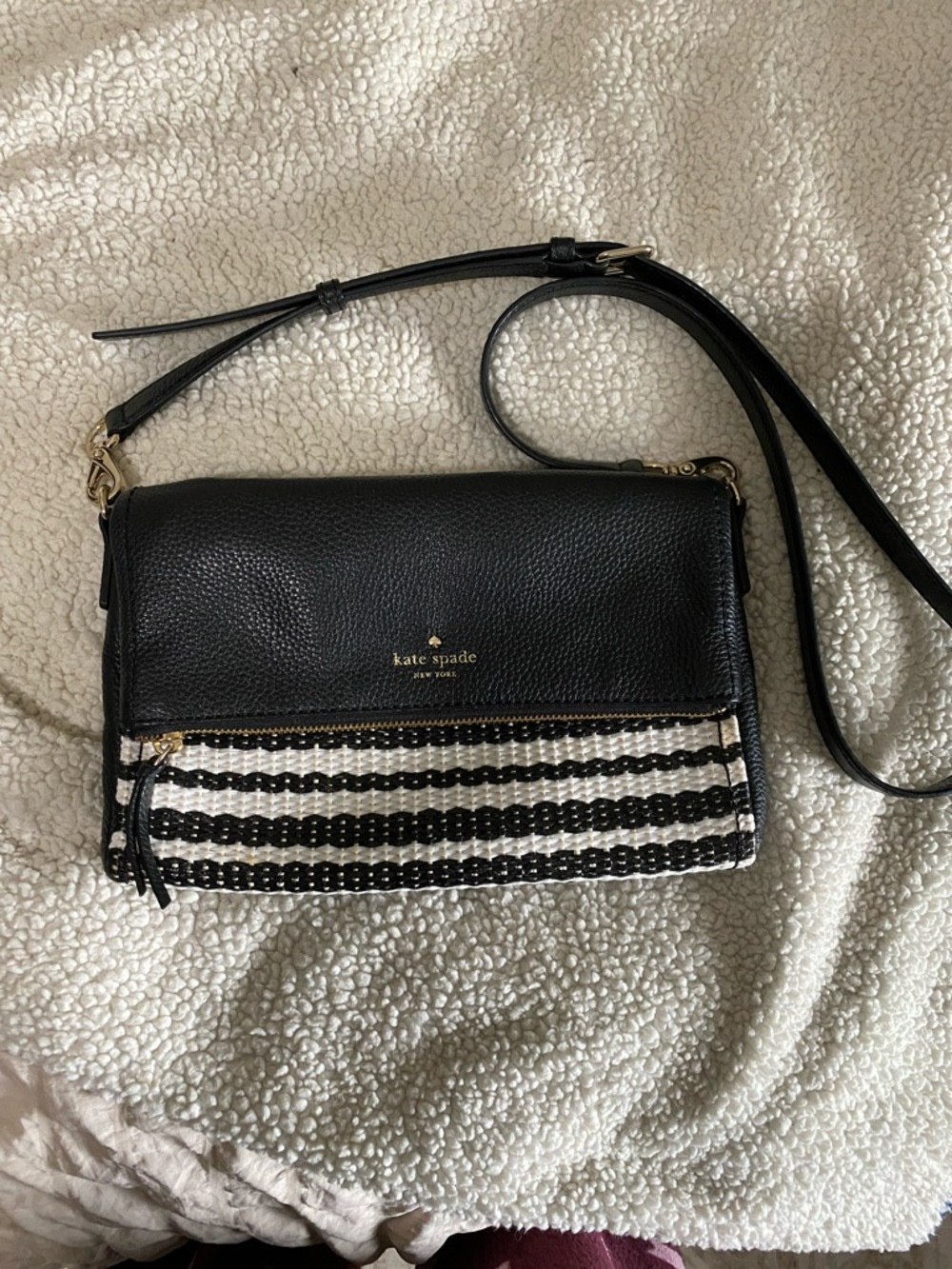 kate spade Black & White Striped Leather Crossbody
